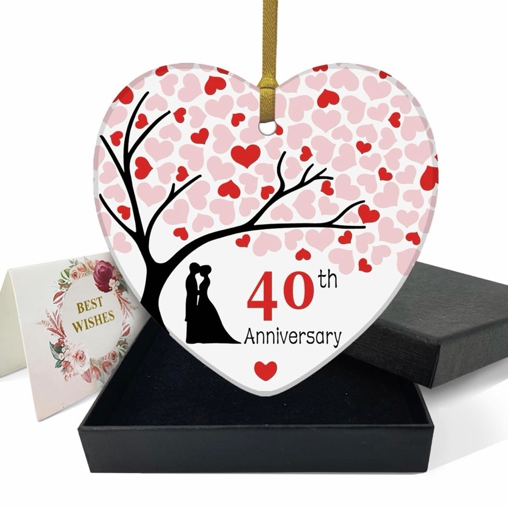 40th Anniversary Gift Heart Ornament - Red & Pink Love Tree Ruby Wedding NEW